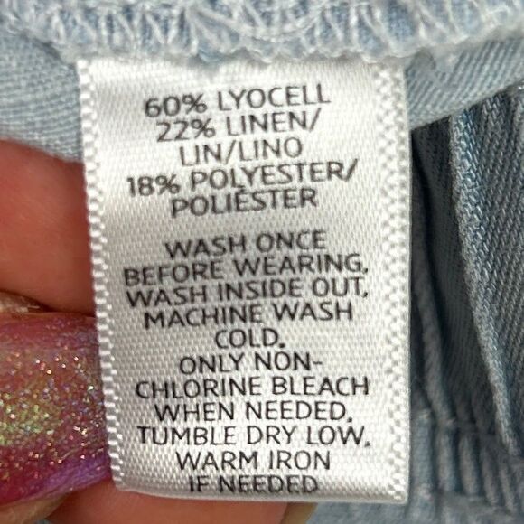 Ann Taylor LOFT Linen & Lyocell Drawstring Pants Cuffed Joggers Chambray Blue S - Picture 9 of 10